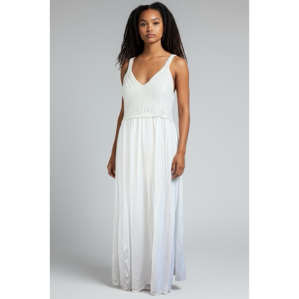Sincerely Jules Maxi Dress Womens L White Crochet Swim Cover Beach Resort Travel